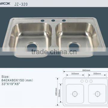 cheap stainless steel sink double bowl 33"x19"