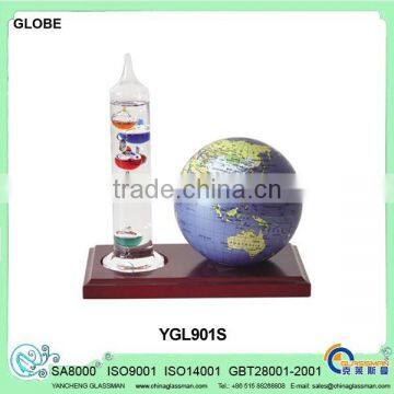 YGL901S plastic deskpot globe with glass thermometer ,wood base