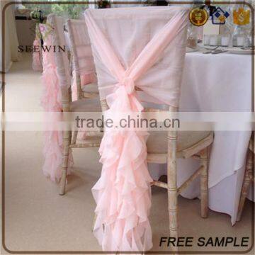 Fashionable Fancy Chaivari Lycra Curly Ruffles Chiffon Chair Sash Chair Hood for Banquet photo-3