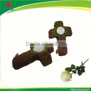 nature rattan cross decoration for cemetary