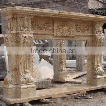 Luxury Home Decoration Marble Stone Carved Gold Fireplace Mantel