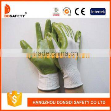 DDSAFETY 13 Gauge Nylon Polyester Gloves Coated Green Nitrile Glove