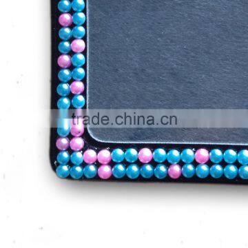 Pink/Blue Pearl Style ID Holder, High Quality Promotion Gift PU Leather Badge Holder With Crystal Gem Decoration photo-4