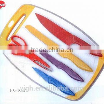 HX-1037 hot sale promotional kitchen accessories plastic chopping board with 6pcs kitchen knife