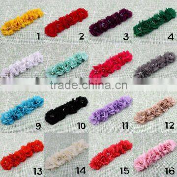 Handmade Chiffon Flower Headband With Pearl Beads Center for Kids Hair Accessories for Baby Girl photo-2