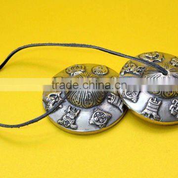 Best-selling Handmade in Nepal Meditation Tibetan 8 Auspicious Symbol Tingsha Cymbals