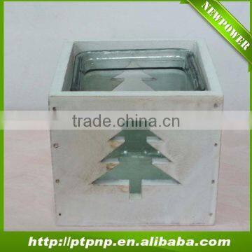 Christmas hollow design wood flower pots with glass