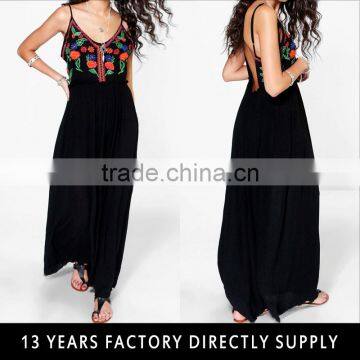 Latest dressing gown lady designs summer maxi open back Embroidered dress women 2016