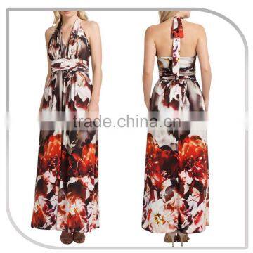 2015 new Colorful Floral Print Halter Maxi Dress Hawaii style dress