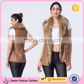 New Fashion Wholesale Clothing Manufacturers Women PU Gilet With Fur Collar photo-5