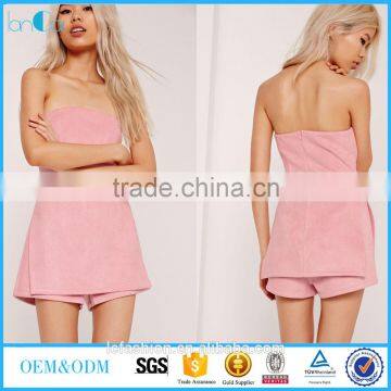 women faux suede bandeau skort playsuit pink for 2017 design