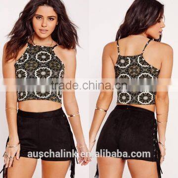 Wholesale Ladies Khaki Tile Racer Sexy Crop Tops OEM Service photo-6