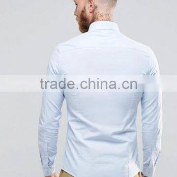 High Quality Custom New Design Point Collar Long Sleeve Mens 98% Cotton 2% Elastane Skinny Casual Blue Sky Dress Shirts photo-2