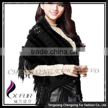CX-B-119F Luxury Quality Rabbit Fur Big Hand Made Crochet Shawl photo-3