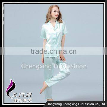 CXTZ01 Wholesale Cheap Ladies Silk Pajamas Home Wear With Pockets photo-4