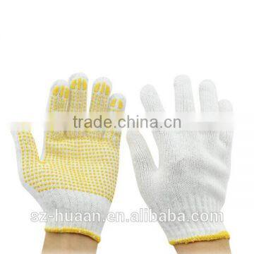 Safety White Cotton Textile Glove With Yellow PVC Dotted