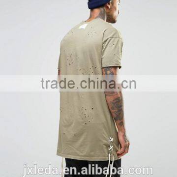 Personalized Wholesale Import Longline Distressed T-shirt Men OEM, Street Hip Hop Wear photo-2