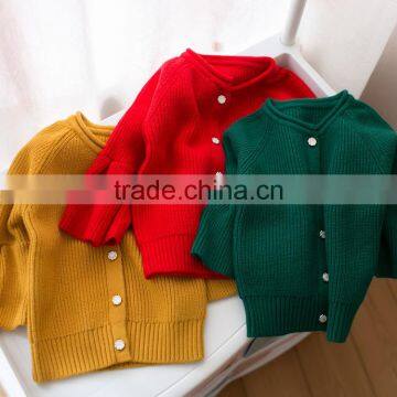 YD8338korean children sweater puffy sleeve solid cololr autumn girl sweater