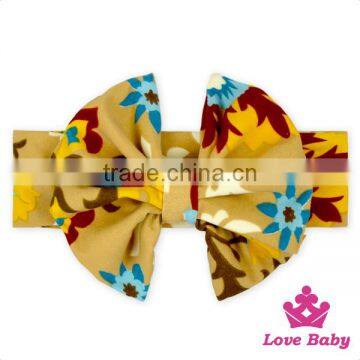 Korean Fancy OEM Service Lovely Style Knitted Pattern Printed Bow Custom Cotton Newborn Baby Headband Accessories