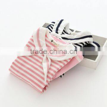 S60646B 2017New Autumn Girls Striped Dress Children Sailor Collar Korean Style Ruffles Dress Kids Navy Style Clothes