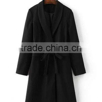Runwaylover EY1018C Lady Trench Coat With Belt Black Long Women Coat photo-5
