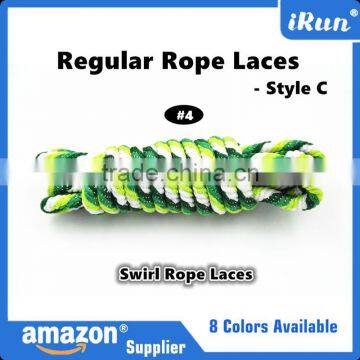 Green Hikers Round Laces Swirl Pattern Hiking Shoelaces - 8 Colors - Swirl Rope Sneaker Laces - Yeezy Laces With Plastic Aglets