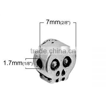 Zinc Based Alloy Halloween Spacer Beads Skull Antique Silver 7mm x 7mm photo-2
