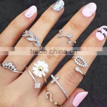 3Pcs/Set Gold&Silver Sweet Rhinestone Leaf Midi Knuckle Top Of Finger Rings