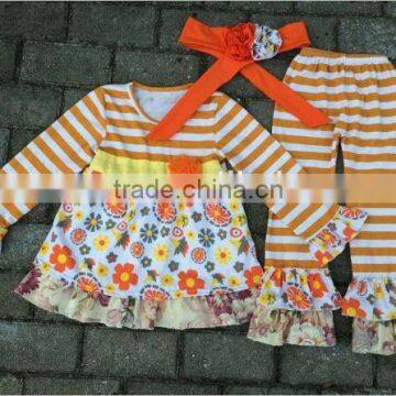 Childrens boutique clothing fall baby smocked clothing wholesale girls ruffle Halloween outfit stripe ruffle pant sets