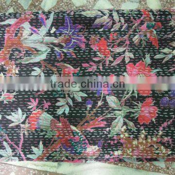 Black Bird kantha Bedspread Quilts/Throw/Blanket/Gudari for Christmas Gift