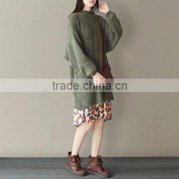 Korean Fashion Institute of Art RETRO Elegant Clean Wind Sleeve Head Bat Sleeve Fine Wool Dress Unique Sweater