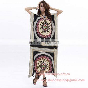 Euramerican Stylish Batwing Sleeve Totem Long Dress