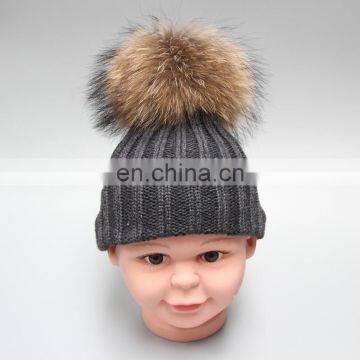 Child Baby Women Winter Knit Beanie Raccoon Fur Pom Bobble Hat Crochet Ski Cap photo-2