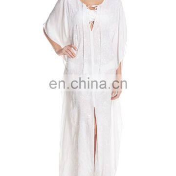 C70 Embroidered Cover-Up Long Cotton Beach Wear Kaftan Caftan Dress