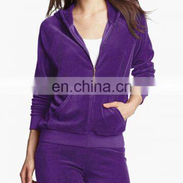 CHEFON Women Velour Zip Front Hoodie Tracksuit CNA0049