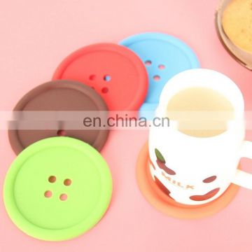 BPA free non-toxic button shape silicone coaster / soft silicone cup mat for table heat resisting