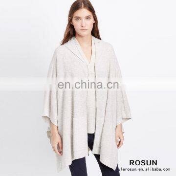 Women100% Cashmere hand wash Front Zip hoodie Poncho