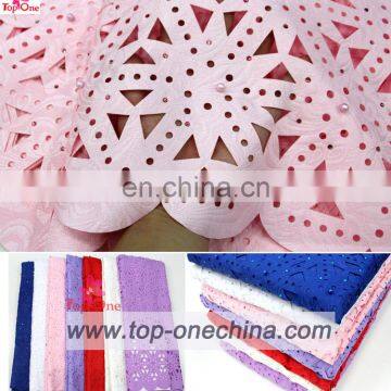 2017 Nigerian Top selling Products Best Quality Laser Cutting Jacquard Fabric Lace Fabric With Beaded