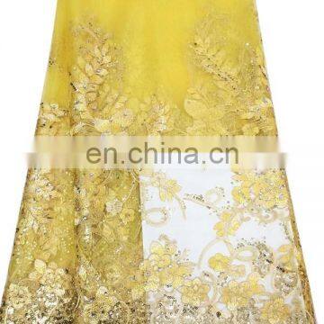 New arrival african yellow dry lace fabric for lady dress