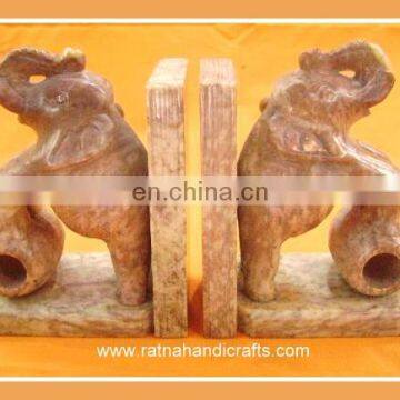 High Quality Indian Marble Bookend With Elephants