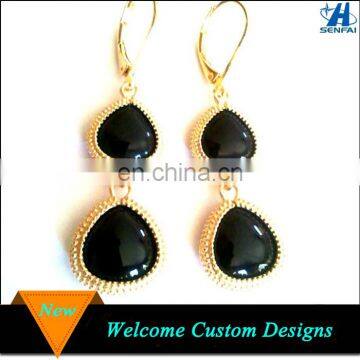 Fashion Black Onyx Gold Stone Wedding Earrings for Bridesmaid Gifts