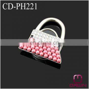 Ladies bag hanger purse hook with pink pearl CD-PH221