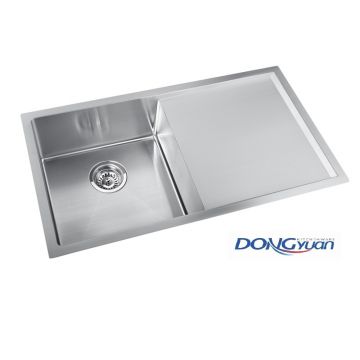 Guangdong Dongyuan Kitchenware 810×450×200mm Brushed Stainless Steel Single bowl with single drain Handmade Kitchen Sink (DY-HA358-814520-R10)