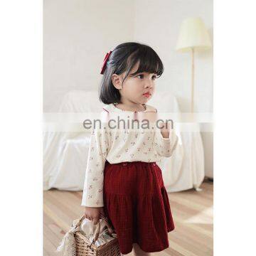 6738/Lovely Custom High Quality Cherry Print Fashion Kids Full Sleeve t Shirt Printing for Baby Girls
