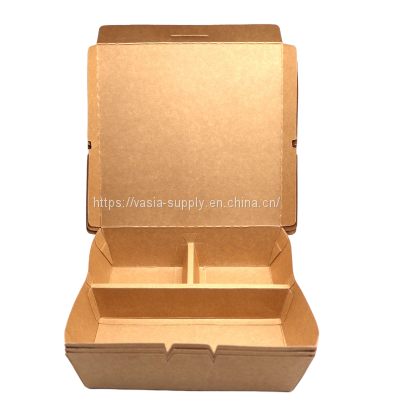 Disposable 2 3 5 Compartment Brown Paper Food Box for Take Away Fast Food Restaurant Salad Sushi Fried Chips photo-3