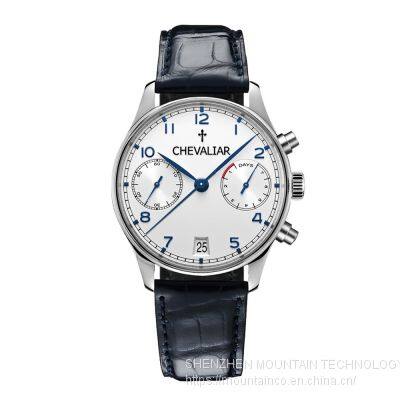 Stainless Steel Case Chronograph Watches Man Genuine Leather Multi-Function Watch