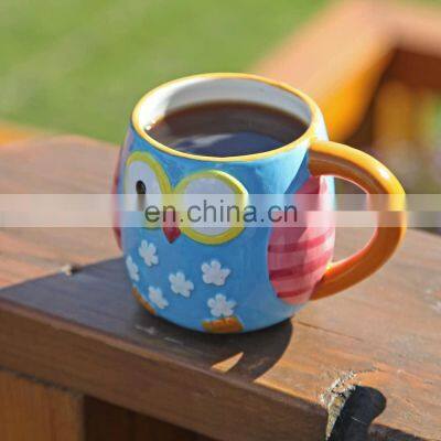 Glaze Design Creative Color Chinese Owl Shaped Ceramic Coffee Cup Mug With Handles photo-3