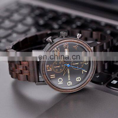 BOBO BIRD Custom Your Own Love Logo Chronograph Multifunction Function Wood and Steel Watches Unisex photo-3