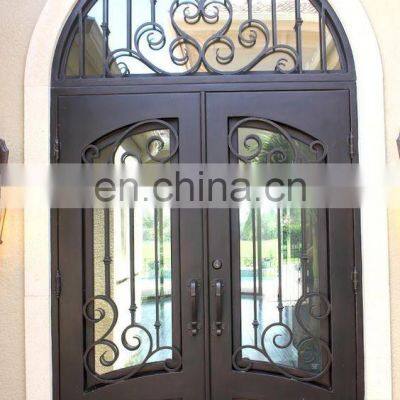 Villa Courtyard Wrought Iron Cast Grill Gate Golden Supplier High Quality Precision Iron Front Double Entrance Houses Door