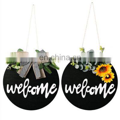 Welcome Front Door Round Wood Sign Hanging Welcome Sign for Farmhouse porch Spring Welcome Sign Front Door Decorati